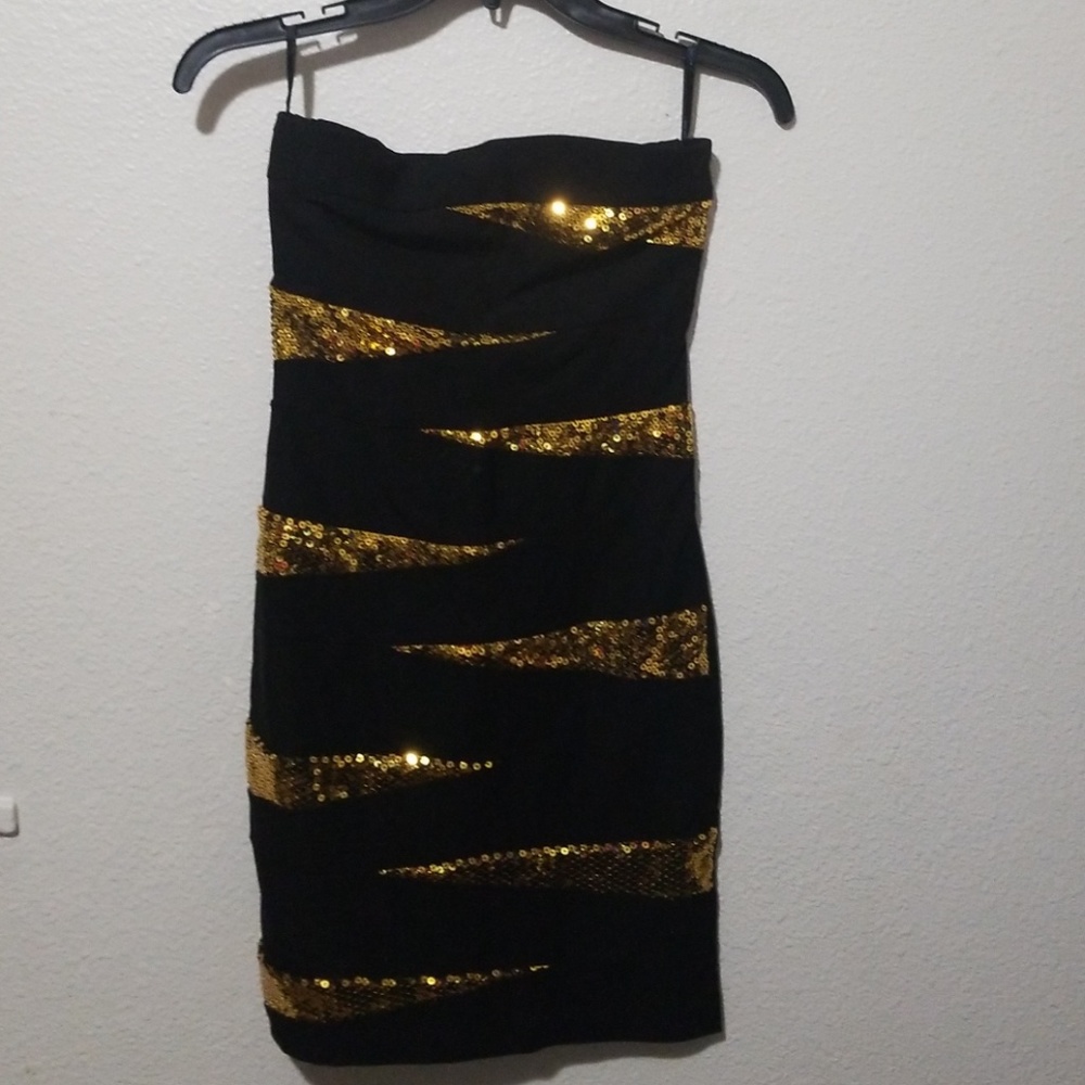 Gorgeous  Strapless Dress Black and Gold